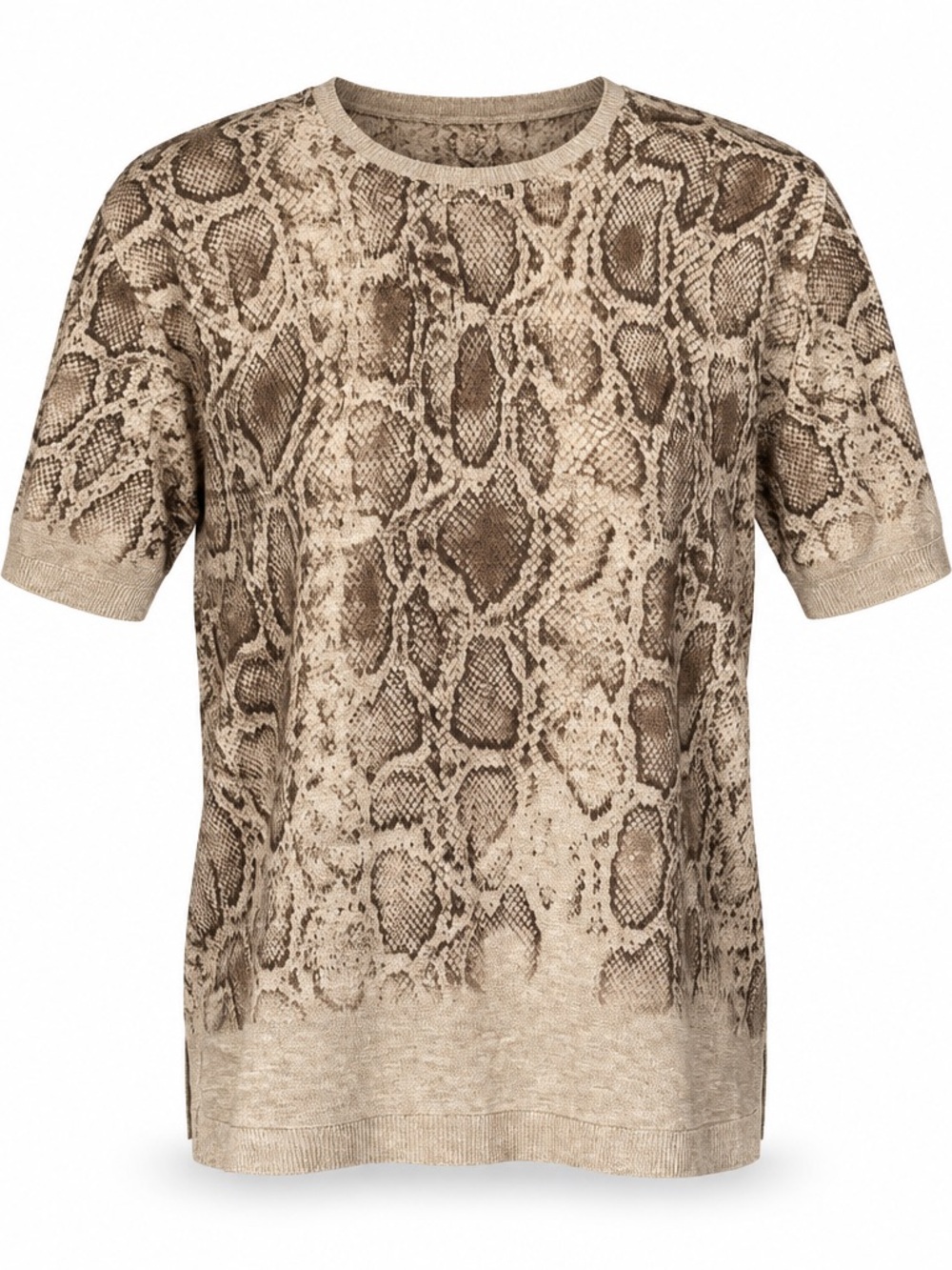 Kobi Halperin Women’s Cotton Beige/Brown Snake-Print Short Sleeve Comfort Swea